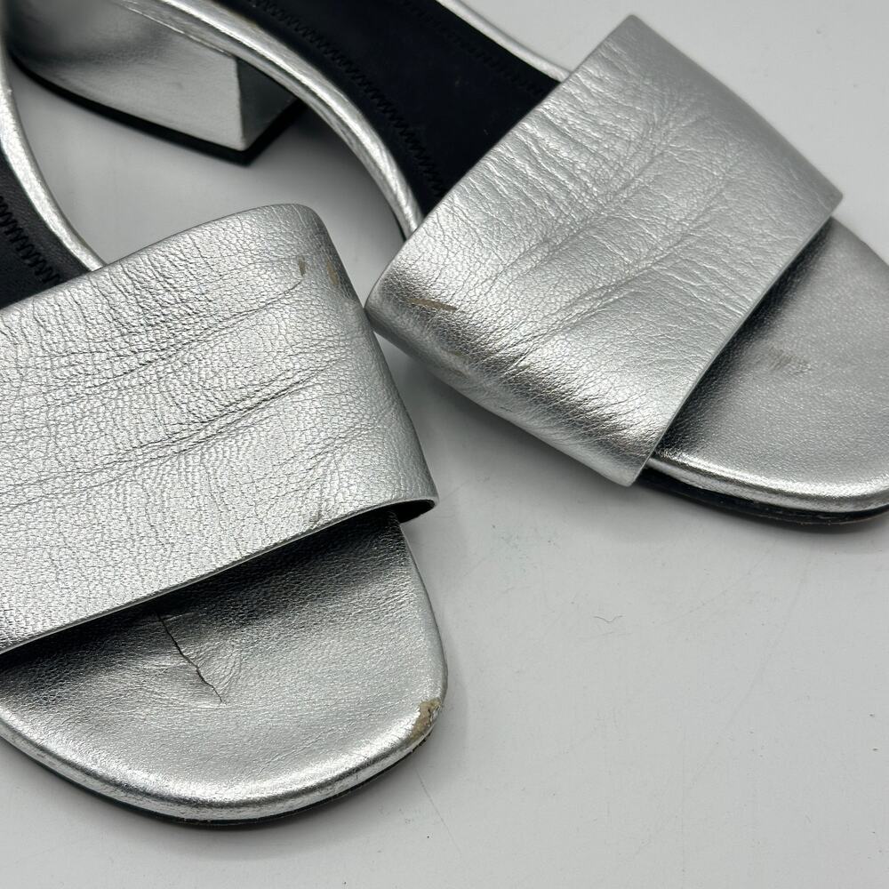 ALEXANDER WANG Lou Metallic Slide Sandal Heel Cutout Silver Sz 38/US 8 $450 - Picture 6 of 9